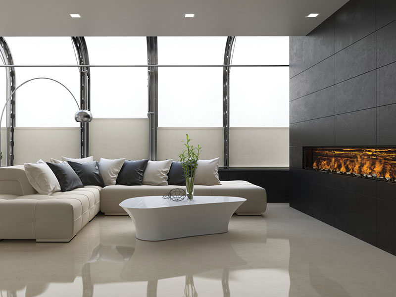 Electric fireplace in a contemporary living room.