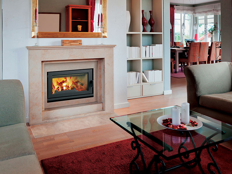 Wood fireplace in a living room