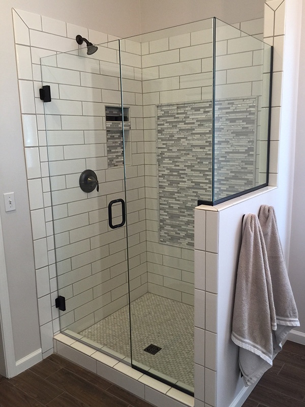 Grey and white tiled modern shower