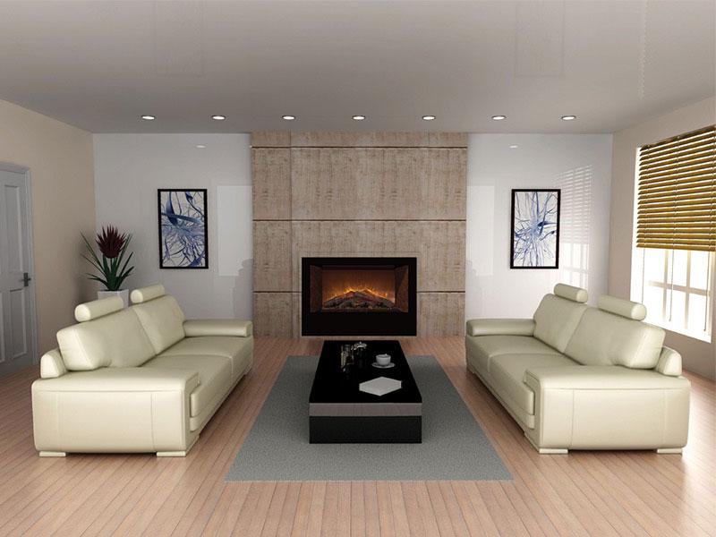 Electric fireplace in modern sitting room area.