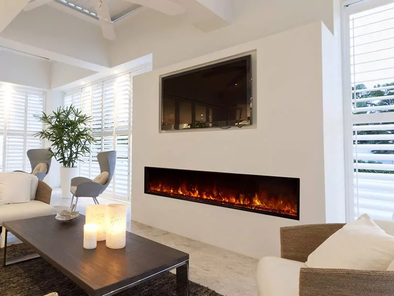 Electric fireplace and TV in living room.