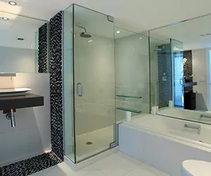 Glass shower doors.