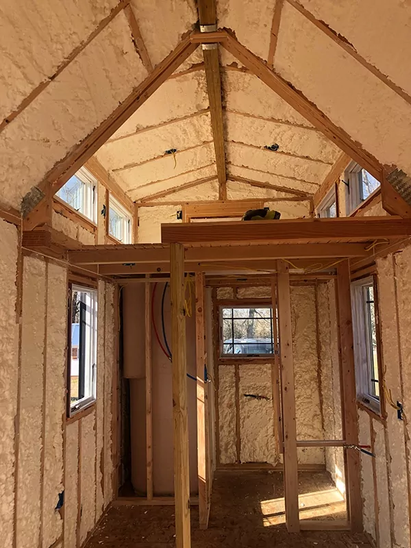 Interior of a tiny home after insulation