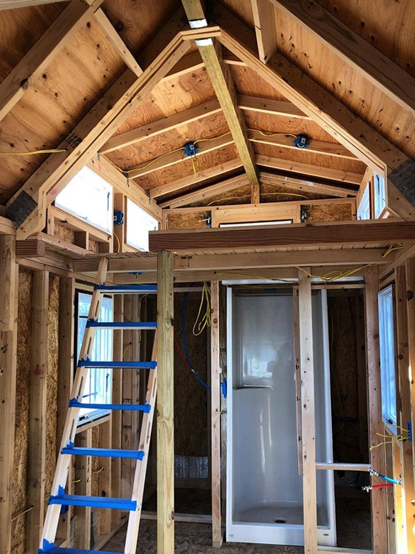 Interior of a tiny home under construction.