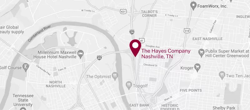 Map indicating the location of The Hayes Company in Nashville, TN.