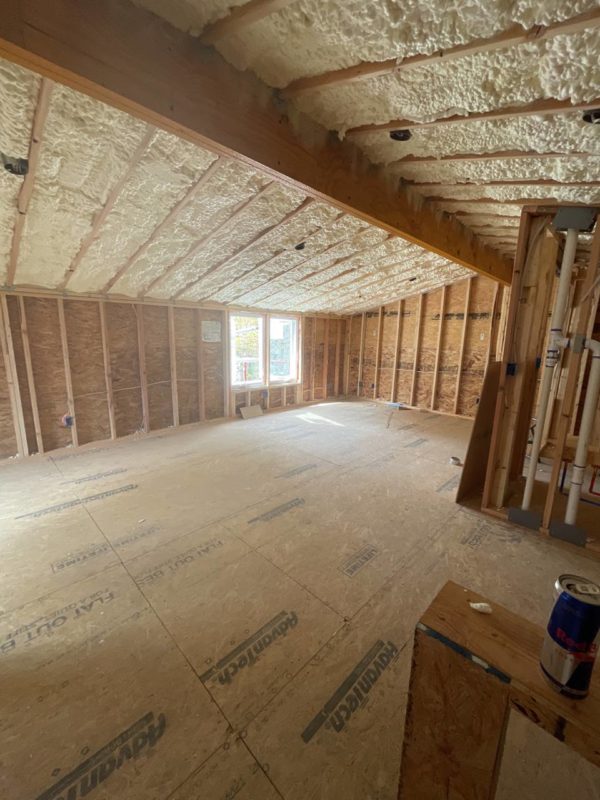 Spray foam insulation applied to slopes