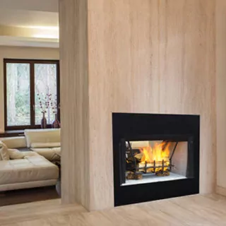 See-through wood burning fireplace in a home