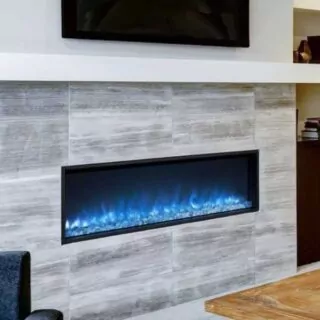 Interior electric fireplace with blue flames