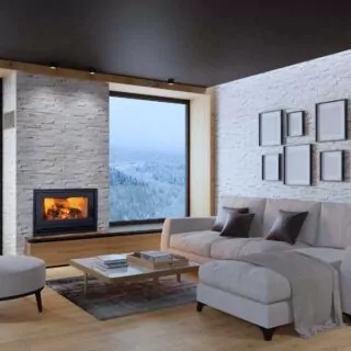 Superior wood burning fireplace, with an outdoor view