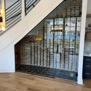 Front view of glass doors for a home's wine room